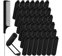 Juego de 43 rodillos de esponja de espuma, rizadores de pelo suaves para dormir de 0.59 pulgadas, rizador de esponja flexible y peine de cola de rata de acero inoxidable para peinar el cabello (negro)