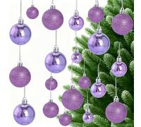Juego de 44 adornos de Navidad dorados que incluyen bolas mate y con purpurina para decorar árboles y espacios navideños (morado)