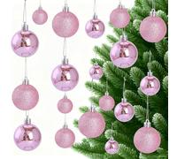 Juego de 44 adornos de Navidad dorados que incluyen bolas mate y con purpurina para decorar árboles y espacios navideños (rosa)