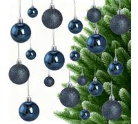 Juego de 44 bolas doradas para árbol de Navidad con acabado mate y purpurina, adornos de plástico inastillables en 3 tamaños para decoraciones navideñas y festivas, fácil de colgar con cuerdas