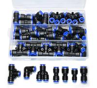 Juego de 46 accesorios rápidos neumáticos de 6 mm - rectos, curvados, en T, divisores Y y reductores - Conectores de manguera de aire para mangueras de PU/Nylon/PE