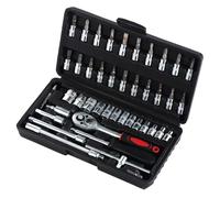 Juego de 46 llaves de trinquete de 1/4 pulgadas con barra de extensión de broca, herramienta de llave de trinquete métrica para reparación de automóviles