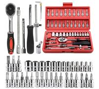 Juego de 46 llaves de trinquete de 1/4 pulgadas con estuche de almacenamiento, incluye tomas métricas de broca y barra de extensión para reparación de automóviles y mantenimiento del hogar