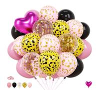 Juego de 48 globos con estampado de guepardo, decoración de fiesta de leopardo, negro, dorado, rosa, selva, safari, animales, látex con corazón, globos de confeti, decoración de cumpleaños para baby