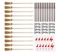 Juego de 48 lápices de varita mágica y escoba de bruja, accesorios para fiestas, varita mágica, juego de lápices, varita mágica, marco redondo, sin vasos, tatuajes de flash para fiestas mágicas