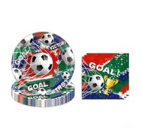 Juego de 48 platos y servilletas de papel desechables con vibrante diseño de portería rojo, verde y azul para niños, celebraciones de cumpleaños, banquetes de equipo y eventos del día del juego