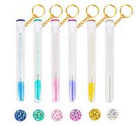 Juego de 48 varitas desechables para rímel, incluye 24 bobinas desechables de cristal para pestañas y 24 piezas reutilizables con llavero de diamante, tubos vacíos de cepillo de pestañas para mujeres