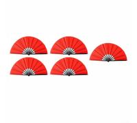 Juego de 5 abanicos de baile plegables grandes de 13 pulgadas para bodas, fiestas, eventos al aire libre, Tai Chi y actuaciones escénicas en varios colores vibrantes (rojo)