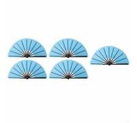Juego de 5 abanicos de baile plegables grandes de 13 pulgadas para bodas, fiestas, eventos al aire libre, Tai Chi y actuaciones escénicas en varios colores vibrantes (azul)