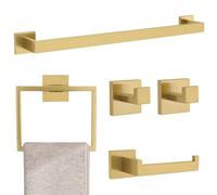 Juego de 5 accesorios de baño de acero inoxidable SUS304, para montaje en pared, acabado dorado cepillado, 60 cm
