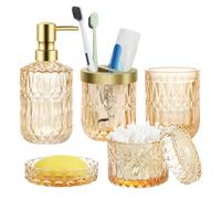 Juego de 5 Accesorios de baño de Cristal, dispensador de loción, jabonera, Soporte para Cepillo de Dientes, Vaso y tarros de hisopo de algodón, decoración y Organizador Modernos de baño, artículos