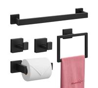 Juego de 5 accesorios de baño negro mate, juego de accesorios de baño de 16 pulgadas, acero inoxidable SUS304, soporte de papel higiénico, toalleros para baño montado en la pared