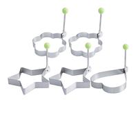 Juego de 5 anillos para huevos de acero inoxidable con asas de tacto frío, moldes para panqueques en forma de corazón, estrella y flor para sartén antiadherente, divertido desayuno