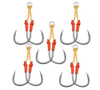 Juego de 5 anzuelos for Pesca Vertical en Alta mar, con Doble o Simple rebaba y Funda roja, Ideales for Lenta Altura(Double Hook,24#)