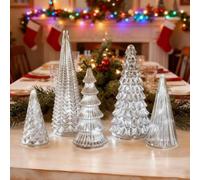 Juego de 5 árboles de Navidad de cristal de mercurio, novedad 2026 con brillo plateado, decoración de mesa festiva para fiestas navideñas, elegante decoración de abrigo e idea de regalo (A)