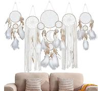 Juego de 5 atrapasueños para colgar, decoración de pared de dormitorio, borlas de plumas, atrapasueños para colgar en la pared, artesanía para decoración de habitación (#1)