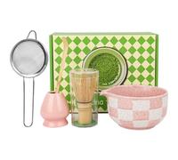 Juego de 5 batidores de matcha con cuenco de matcha, kit de iniciación para ceremonia de té (rosa)