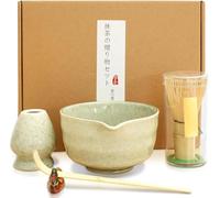 Juego de 5 batidores de matcha, juego de té matcha japonés, elegante cuenco de cerámica para matcha, soporte para batidor de matcha de bambú y cuchara de bambú, kit de ceremonia de matcha hecho a mano