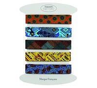 Juego de 5 Bies de algodón estampado Wax Patrón africano - Descubra nuestras variantes - Cintas al sesgo de algodón de bella calidad - 2 metros por color - 100% algodón. (Set L)
