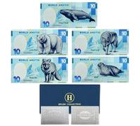 Juego de 5 billetes de banco de animales del mundo ártico, lobos árticos, osos polares, focas, zorros árticos, ballenas azules, dinero de plástico con regalo UV