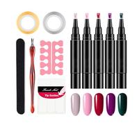 Juego de 5 bolígrafos de gel para uñas, aplicador de manicura multipack para estilo de salón, varita de barniz con capa protectora, suministro de belleza, herramienta de laca para patrones, detalles y