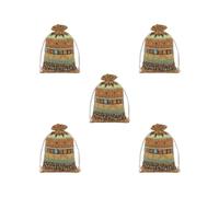 Juego de 5 bolsas de regalo con cordón para festivales, decoración étnica para dulces, organizador de galletas, reutilizable, para colgar, color amarillo, 20 x 30 cm