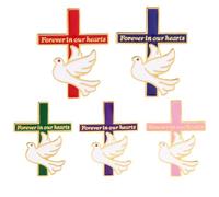 Juego de 5 broches de solapa esmaltados con cruz conmemorativa, Forever in Our Hearts, accesorios de recuerdo religioso de aleación