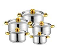 Juego de 5 cacerolas de acero inoxidable para inducción con tapa de cristal, 5 ollas y 5 tapas, apto para todo tipo de fuegos (gas, eléctricos, vitrocerámicas), apto para lavavajillas y horno