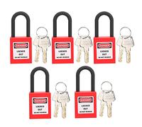Juego de 5 candados de bloqueo y etiquetado, candados de seguridad eléctricos de nailon amarillo y rojo de 1 1/2, 2 llaves por candado para bloquear estaciones y dispositivos de (Roja)