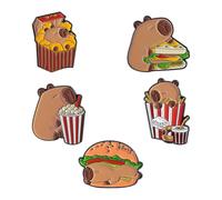 Juego de 5 capibaras serie hamburguesas papas fritas pin de metal esmaltado tema de dibujos animados accesorios de aleación para bolsos, sombreros y insignias de metal capibaras