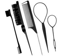 Juego de 5 cepillos de pelo liso con 2 herramientas de cola de pelo Topsy, 1 cepillo de cerdas para el cabello, 1 cepillo de borde, 1 peine de cola de rata para mujeres, niñas, estilo de pelo volado,