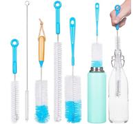 Juego de 5 cepillos para botellas, 2 cepillos largos y gruesos, 3 cepillos finos para botellas, incluye cepillo de limpieza para pajitas, cepillos para botellas de cristal, biberones
