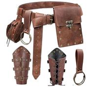Juego de 5 cinturones góticos de piel sintética vintage, con múltiples bolsillos para LARP al aire libre, cosplay, medieval, steampunk, bolsa de teléfono, Brown, Talla única, Mass Beauty