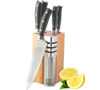 Juego de 5 cuchillos de cocina Henley by Taylors Eye Witness de acero inoxidable y soporte de madera de bambú, pelar, todos los propósitos, tallar, pan y cocineros cuchillos con 3 etapas