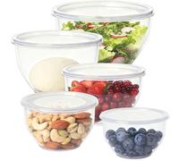 Juego de 5 Cuencos Plástico para Mezclar con Tapas, 0.8L-4.7L, Apilables y Anidables, Sin BPA, Apto Lavavajillas y Microondas, para Frigorífico y Congelador, Multiusos Cocina（transparente）