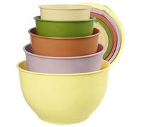 Juego de 5 Cuencos Plástico para Mezclar con Tapas, 0.8L-4.7L, Apilables y Anidables, Sin BPA, Apto Lavavajillas y Microondas, para Frigorífico y Congelador, Multiusos Cocina（amarillo y verde）
