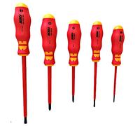 Juego de 5 destornilladores aislados WURTH 061396325 VDE con corte 2,5 4 6,5 de cruz PH1 PH2 con hojas bruñidas PH según las normas IEC 900 y EN 60900