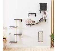 Juego de 5 estantes de pared para gatos de trepadora, escalador de madera estable, parque de pared con casa para gatos, puente para gatos, árbol para gatos, escalera para gatos y tabla para rascar