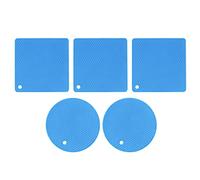 Juego de 5 esterillas de Silicona con diseño de Panal, agarraderas para ollas Resistentes al Calor, Almohadillas térmicas Multiusos para la Cocina, con 2 esterillas Redondas y 3 (Azul)