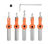 Juego de 5 extractores de tornillos avellanados para carpintería con punta de carburo CNC, vástago roscado y diseño antiretroceso para cortes suaves de carpintería