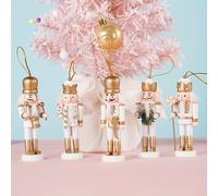 Juego de 5 Figuras de Dorados y Blancos - 4.7" Muñecos de Madera para Decoración de Árbol de Navidad, 12cm, Adornos Colgantes