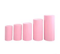 Juego de 5 fundas cilíndricas para pedestal, poliéster elástico para decoración de eventos de fiesta, mangas reutilizables resistentes a las arrugas, blanco, beige, rosa, negro, S-XXL (rosa claro)