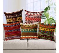 Juego de 5 fundas de cojín decorativas de yute, diseño étnico, sin relleno (multicolor, 40,6 x 40,6 cm)