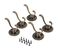 Juego de 5 ganchos de aleación de zinc vintage para colgar en la pared para puertas antiguas y baños, acabado de bronce con tornillos para una fácil instalación