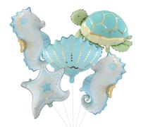 Juego de 5 globos de aluminio de animales marinos del océano, decoraciones de fiesta con caballito de mar, tortuga, conchas marinas y estrellas de mar para debajo del mar, cumpleaños en la playa, baby