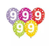 Juego de 5 globos de colores con lunares y número - 9