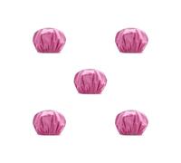 Juego de 5 gorros de dormir para mujer, doble impermeable, elásticos, gorros de ducha gruesos para la cabeza de niña, para salón, color rojo rosa