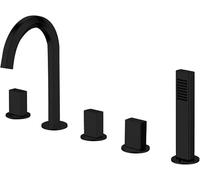 Juego de 5 grifos mezcladores de baño y ducha dorados y negros - Grifo de bañera de montaje en cubierta con cabezal de ducha y manguera - Accesorios de baño elegantes para el hogar moderno