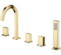 Juego de 5 grifos mezcladores dorados para bañera con cabezal de ducha y manguera para una experiencia de baño similar al spa, elegante acabado dorado para baños modernos