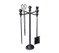 Juego de 5 Herramientas de Metal Resistentes para Chimenea con Soporte, Pala, Cepillo y tenazas para Exterior e Interior, Acabado Negro y Dorado.